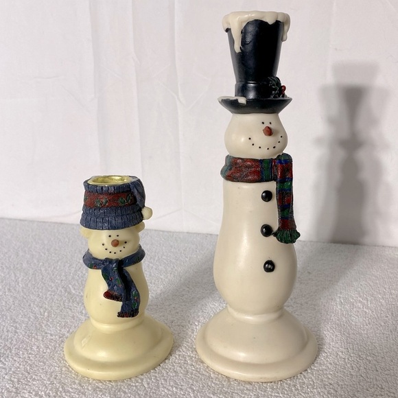 Vintage Snowmen Couple Candlesticks Candle Holders Winter Christmas Festive - Picture 6 of 9